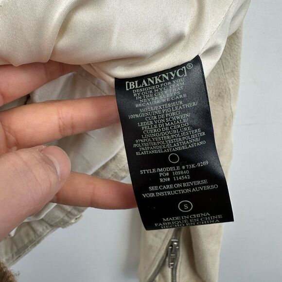 Blank NYC Beige Tan Suede Moto Biker Jacket Belted  Zip Front Silver Hardware S - Picture 13 of 16